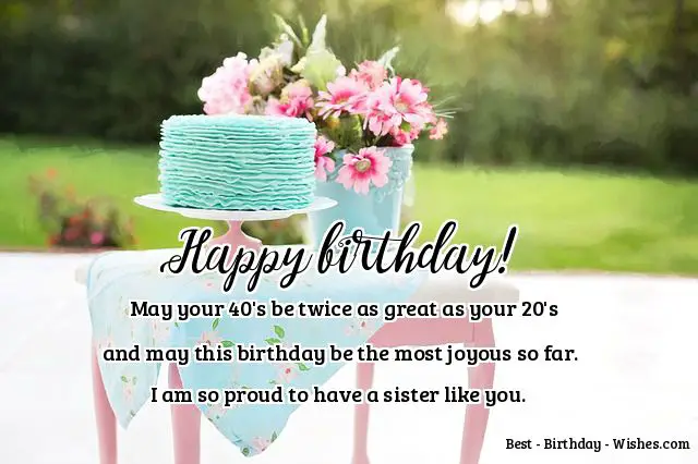 40th birthday wishes fo sister